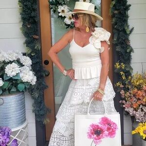 Express V-Neck One Shoulder Rosette Peplum Cami